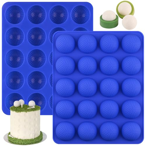 Wrbin 2 Pack Golf Ball Mold, Silicone Golf Ball Cake Pop Mold, Sphere Mold | 20-Cavity 3D Sphere Mold for Chocolate,Cake Pops, Ice Cubes, Bath bombs, Nonstick, Food Grade Silicone Material
