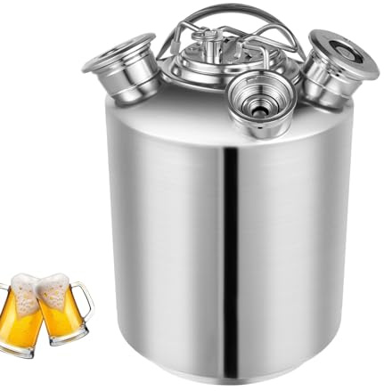 OUBUBY 3 Kopf Edelstahl Reinigungsbehälter, 10L Bierreinigungsfass Edelstahl Bier mit Deckel Silber Bier Reinigungsfass mit 3 Kopf ReinigungsbehäLter für Bierzapfanlage, 23cm×33cm