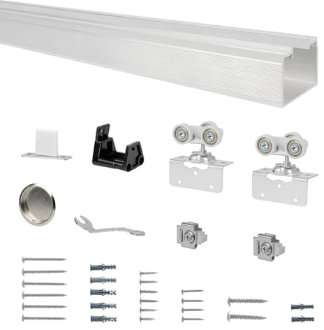 Pocket Door Hanging Rail 96 Aluminum Pocket Door Track Kit, Ceiling Mount Box Rail Sliding Door Hardware, Sliver