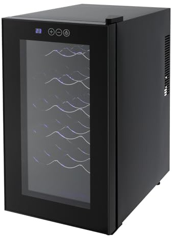Weinkühlschrank 18 Flaschen 46 Liter, Weinkühler klein mit Gehärtetes Glas Tür LED Display, 8-18℃ Touch-Steuerung, Niedrige dB Getränkekühlschrank, Freistehender Weinkühlschrank Konstante Temperatur