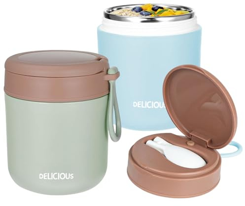 FuxFuis 2 PCS Boîte Alimentaire Isotherme, 430ml Récipient Isotherme pour repas Récipients de Conservation avec Cuillère Thermos Alimentaire Chaud en Acier Inoxydable pour Ecole, Bureau, Camping