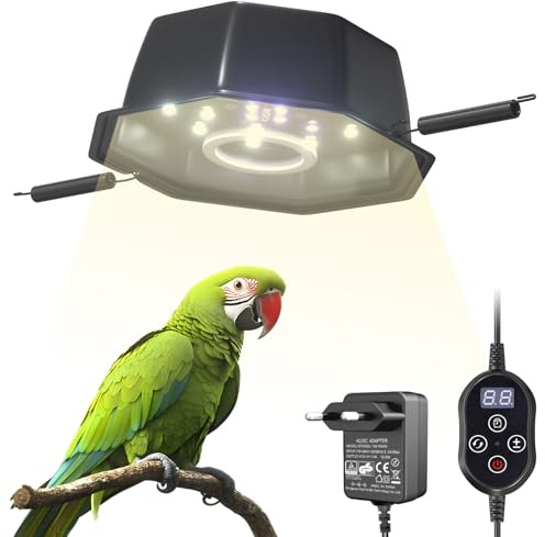 GlowUp UVB 2.4 Vogellampe 10W, Vollspektrum LED Licht für Vögel mit Kausicherem Kabel, Oktopus-förmiges, Dimmbares Vogelkäfiglicht mit EU-Stecker und Controller für Papageien, Nymphensittiche