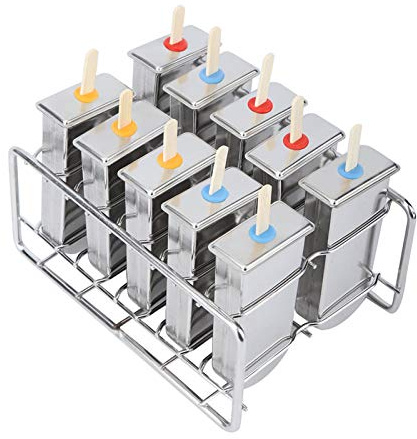 KIMISS Moldes de Acero Inoxidable profesional: 10 Piezas 304 Molde de Helado de Placa Redonda de Acero Inoxidable Doble con Estante