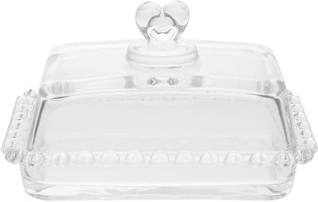BIUDECO Mantequera de Vidrio Transparente con Tapa para Mantequilla y Queso Diseño Compacto para Refrigerador y Mesa Conserva y Evita Olores para Uso Doméstico