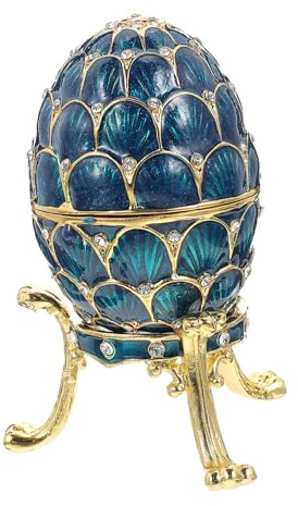 UPKOCH Antique Rhinestone Enameled Egg Trinket Box Small Jewelry Organizer for Necklaces Earrings Rings Office Desk Decor Blue Russian Style