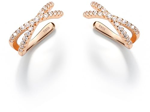 FUNRUN JEWELRY 2Pcs Regulable Pendientes Mujer de Pinza S925 Plata Esterlina No Piercing Oreja Pendientes Mujeres 5A Cúbico Zirconia Clip en Cartílago Hélice Concha Falsos Pendiente Hipoalergénicos