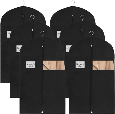 Puxary 6 Piezas Fundas Ropa Negro,60x100cm Fundas De Ropa a Prueba De Polvo,Adecuado Para Porta Trajes Viaje Hombre,Trajes, Chaquetas, Camisas