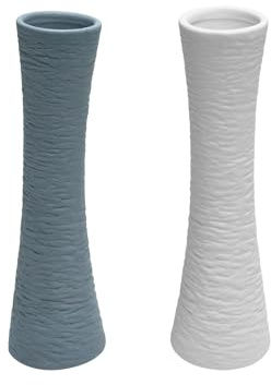 TAIYOU 2 Piezas Juego de Jarrones Modernos de Cerámica Set Blanco Gris, Jarrón de Flores para Flores Secas y Frescas, Jarrón de Cerámica para Decoración de Pampasgras en Oficina, Centro de Mesa