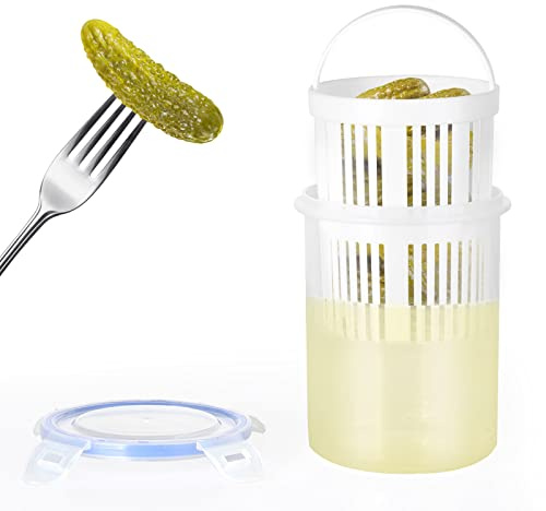 Zerodis Tarro de Pepinillos con Colador, Recipiente a Prueba de Fugas con Colador Extraíble, para Almacenar Aceitunas, Jalapeños, Queso en Rodajas, Frutas