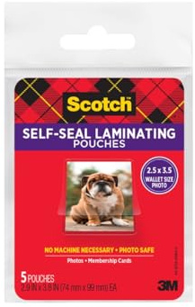 Scotch Selbstklebende Laminierfolien, glänzende Oberfläche, Fotogröße 5,1 x 8,9 cm, 5 Beutel