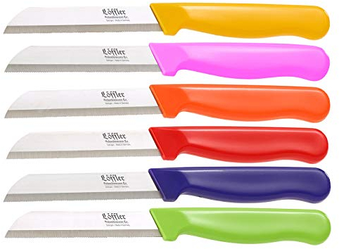 Löffler Schneidewaren Co. 6 Edelstahl-Gemüse-/Obstmesser aus Solingen, 8,5-cm-Klinge Sägeschliff