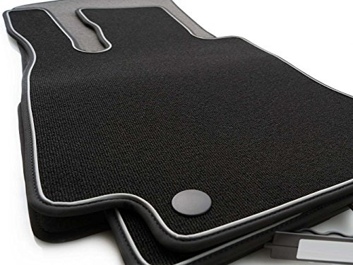 Fußmatten für Mercedes C-Klasse W205 S205 AMG Autoteppich (Zierstreifen) in Original Qualität Automatten 4-teilig Schwarz, Silbergrau