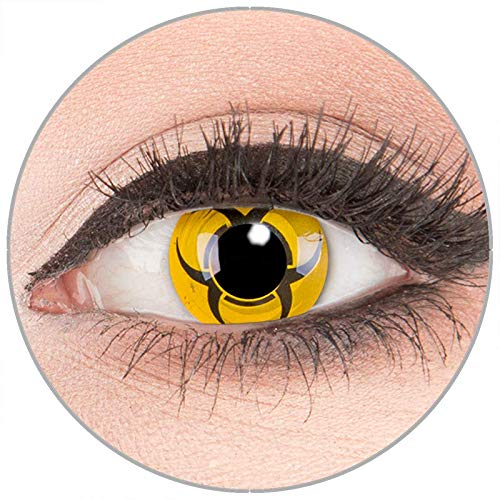 Farbige Kontaktlinsen zu Fasching Karneval Halloween in Topqualität von 'Glamlens' ohne Stärke 1 Paar Crazy Fun gelbe schwarze 'Biohazard' mit Behälter