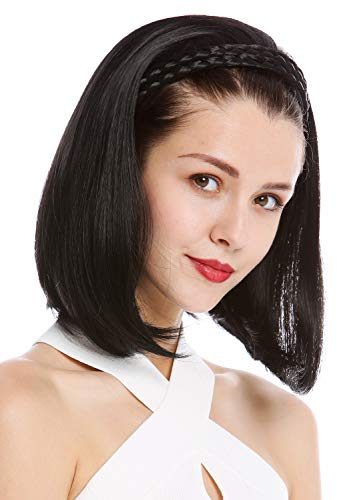 WIG ME UP - 90606+3-1B Mezza parrucca Toupet Prezioso Cerchietto intrecciato Altezza spalle Lisci Nero