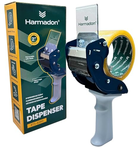 Harmadon RTS-82891 Paketbandabroller für 2 Packband – Klebebandabroller 48–50 mm mit PUSH FLAP Sicherheitssystem, ergonomisch, leicht, leise, ideal für Packing Tape, Lager und Versand
