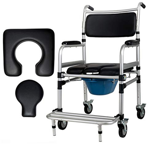 YFF-Toilettenstühle Toilettenstuhl Klappbarer Nachtstuhl Duschstuhl mit Rädern für ältere Menschen Rollrollen Toilettenrollstuhl am Bett Rollstuhltransport Medizinischer Rollstuhl Max.180kg