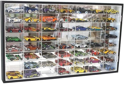 DisplayGifts Hot Wheels 1/64 Scale Diecast Display Case Storage Cabinet Shelf Wall Mount Rack for 56 Slots 2 Doors Design 98% UV Protection