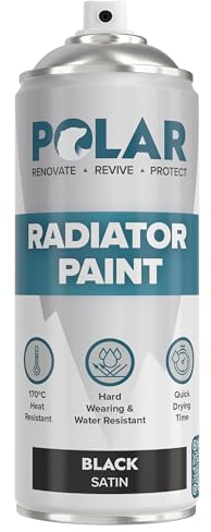 Polar Satin Black Radiator Spray Paint - 400ml | Heat Resistant up to 100ºC | Quick Drying & No Primer needed | Exterior Surfaces of Radiators & Hot Water Tanks | Heat Resistant Radiator Paint