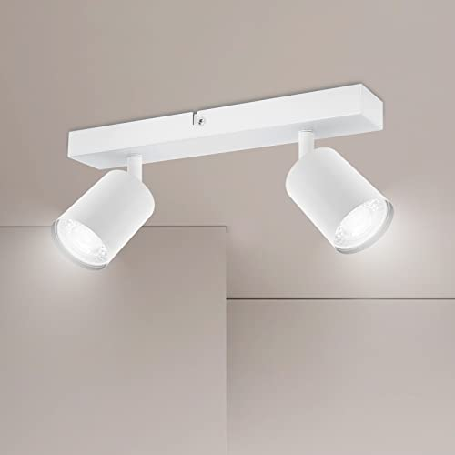 Ketom Lampada Faretti da Soffitto Orientabili, GU10 Faretti LED da Soffitto Bianco, Moderna Plafoniera LED Faretti 2 Luce, Faretto da Parete Interno per Barra, Cameretta, Cucina, Senza Lampadina