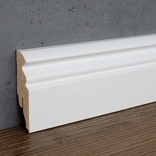 PROVISTON | Sockelleiste | Berliner Profil | 16 x 58 x 2500 mm | MDF foliert | Weiß | annährend RAL 9016 | Hamburger Fußleiste | 25 Meter