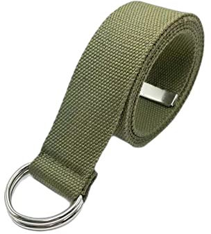 XYFCJK Gürtel Mit Doppelter D-Förmiger Ringschnalle - Einfarbiges Strapazierfähiges Canvas-Gurtband, Herren-Damen-Jeans-Dekorativer Bund, Mode-Street-Style-Militär-Stoffgürtel,Grün A,120Cm(47.2Inch)