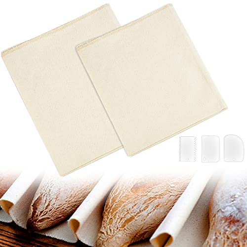 SIYINGSAERY Premium Bäckerleinen Leinentuch Brot Backen Bäckerleinen teigtuch Natürlicher Baumwolle und Leinen Professionelles Gärtuch mit 3 Teigschaber für Baguette Brot 65 x 85cm, 43 x 75cm
