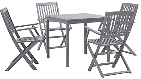 Gecheer 5-TLG.Garten-Essgruppe Gartenmöbel-Set Mit 1 Tisch und 4 Klappstühle,gartenmöbel sitzgarnitur Gartenmöbelset Esstischgruppe aus Massives Akazienholz mit Grauer Lackierung