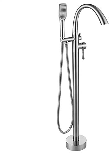 WPHH Rubinetto per Vasca Autoportante, Miscelatore per Vasca da Terra con Deviatore per Doccia, Rubinetti per Doccia in Acciaio Inossidabile 304 con Doccetta E Beccuccio Girevole,Brushed Nickel