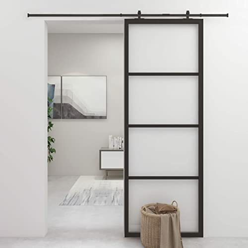 Tidyard Puerta Corredera de Aluminio y Vidrio Puerta Corrediza Moderna para Sala de Estar Salón Habitación ESG 76x205 cm Negro