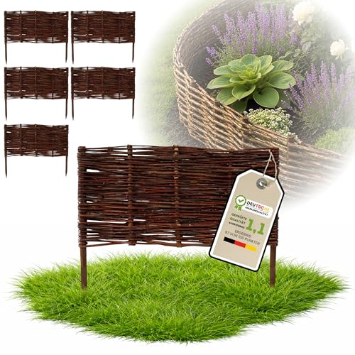 Floranica 5 pezzi Recinzione in vimini 40 cm x 60 cm – Staccionata da giardino intrecciata Palizzata Recinzione naturale Bordo aiuola