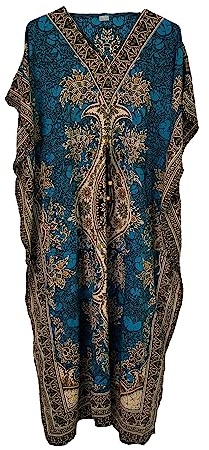 Kiran Fashion Damen-Langkleid mit Dashiki-Print im afrikanischen Stil, sommerlicher Kaftan, Einheitsgröße, Blatt-T, Einheitsgröße