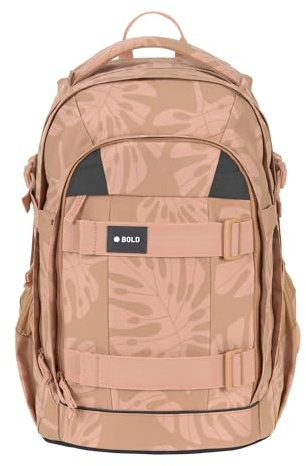 BOLD Lässig Ergonomischer Schulrucksack 30L Leaves Caramel | Schulranzen für Teenager, mit höhenverstellbarem Rückensystem, Brustgurt und Hüftgurt, wasserabweisend