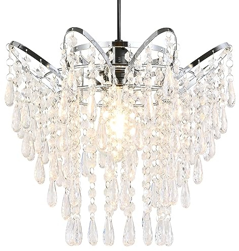 Modern Acrylic Chandelier Shade, 3-Tier Beaded Crystal-Like Ceiling Light Cover Clear Glassy Design for Bedroom, Wedding or Party Decoration