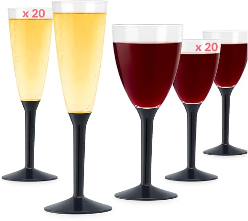 Table'Colors Flutes Champagne (20) + Verres Reutilisable (20) - Gobelet, Verre a Pied Coloré - Design Idéal pour Anniversaire, Mariage, Noël - 100% Recyclable et Réutilisable (Gris Ardoise)