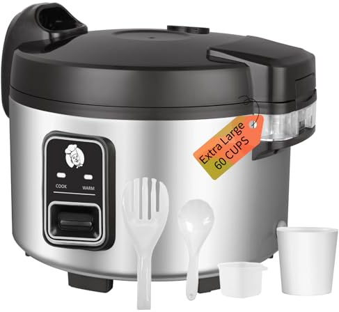DAZITN - Arrocera comercial de 13 litros y calentador de arroz, 60 tazas de arroz cocido (30 tazas de arroz crudo) | 1350 W de cocción rápida, calentamiento automático de giro, olla de arroz de gran