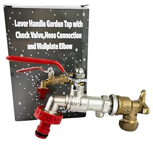 Wärmer System Robinet de jardin extérieur mural avec clapet anti-retour et fixation coudée à plaque murale, 1,27 cm (robinet de jardin avec poignée à levier et connecteur de tuyau)