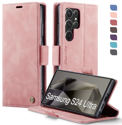 XYGLOW Handyhülle für Samsung Galaxy S24 Ultra 5G Hülle Klappbar Premium PU Lederhülle Klapphülle【RFID Schutz】 Kartenfach Standfunktion Schutzhülle für Samsung S24 Ultra Flip Case Tasche Cover,Rosa