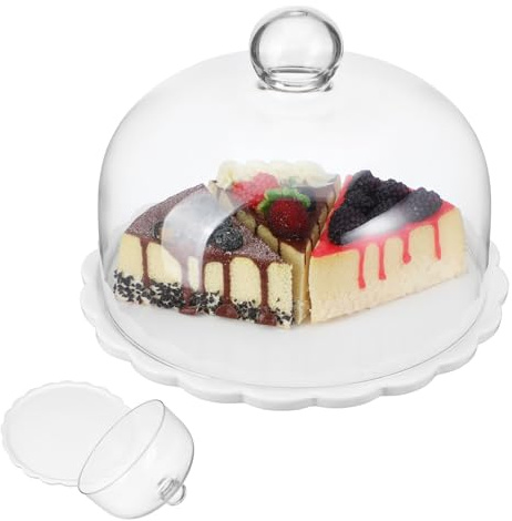 Amosfun Ceramic Cake Stand with Lid Glass Dome Cake Cover 9 Inch Dessert Server Clear Cupcake Stand Food Serving Tray for Home Restaurant Party