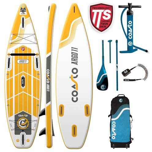 Campsup SUP COASTO Argo 11'0 DC Aufblasbares Stand Up Paddle Board | 335 x 84 x 15 cm | Surfboard für Einsteiger & Fortgeschrittene mit zubehör | Tragkraft bis 165 Kg