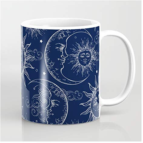 702 Taza De Cerámica 330ml, Azul Mágico Celestial Sol Luna Estrellas Taza Cerámica Personalizada Taza De Café Humor Tazas De Té Para Café Y Té Hogar Y Cocina Novios/Novias