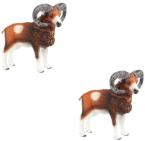 UPKOCH 2st Simulation Ziege Bauernhof-Ziege-Modell Miniatur-lammfiguren Kleiner Mufflonschmuck Desktop-dekor Fee Mufflonfiguren Dekor Kleine Mufflon-Statue Kind Tier Harz Schaf-Ornamente