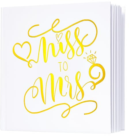 Calculs Brautdusche Gästebuch Miss to Mrs Bilderbuch Polaroid Blanko-Seiten für Sofortfilm Gold Junggesellinnenabschied Schild im Buch 21,6 cm quadratisch weißer Einband Goldfolienprägung