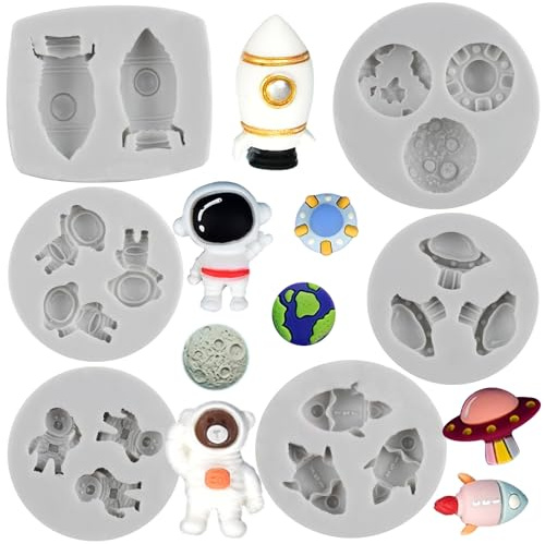 MYPRACS Moldes de silicona temática espacial para pasteles, cupcakes, galletas, caramelos, chocolate, pasta de goma y arcilla