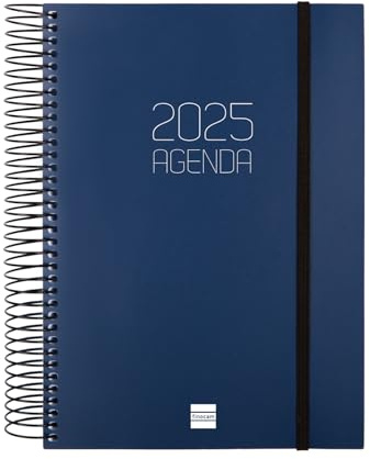 Finocam - Kalender 2025, Spiralbindung, blickdicht, 1 Tag pro Seite, Januar 2025 - Dezember 2025, 12 Monate, Blau, Spanisch