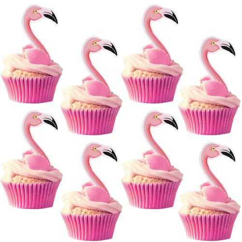 Xsstarmi 40 Stück Flamingo-Cupcake-Topper, Glitzer, tropischer Aloha-Sommer-Cupcake-Picks für Luau, Hawaii-Thema, Babyparty, Flamingo, Geburtstagsparty, Kuchendekorationen
