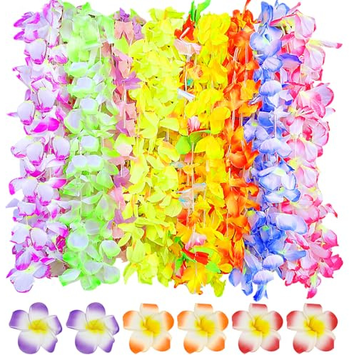 Ysimple 26 Stück Hawaii Kette, Bunt Blumenketten Hawaii Party Deko | 26 Bunte Hawaii Blumenketten, Hawaii Party Zubehör für Tropische Partys, Kostüme, Geburtstage, Strand und Dekoration