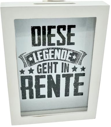 WB wohn trends Spardose Geldgeschenk, Diese Legende geht in Rente, 19,5x14,5x3cm, Holz weiß, im Bilderrahmen