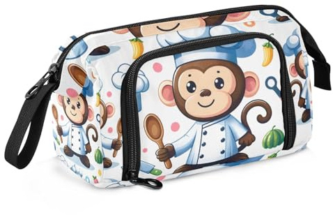 Trousse à crayons de grande capacité - Motif animal singe chef - Sac à crayons - Pour l'école, le bureau, l'université, le bureau - Pour adolescents, adultes, étudiants, Animal Monkey Chef Dessin