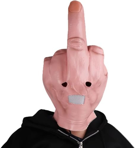 KFDDRN Mittelfinger Maske, Lustige Masken, Finger Vollkopf Latex Realistische Lustige Kopfmaske Erwachsene Gruselige Latex Mittelfinger Maske Kostüm Party Kopfbedeckung