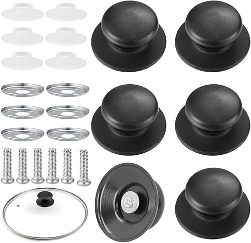 Topfdeckelgriff Universal Topfgriff Pan Lid Cover Knöpfe Ersatzgriff，Topfdeckelknopf, mit Schraubenzubehör für Topfdeckel Kasserolle Ersatzknöpfe (Schwarz，6 Stück)
